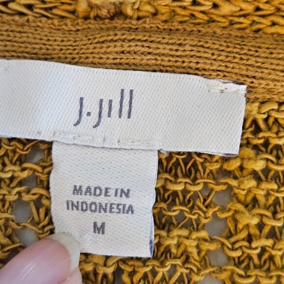 J. Jill Size Medium Gold V-Neck Open Knit Lightweight Tunic Sweater 3/4 Sleeve - Picture 5 of 13